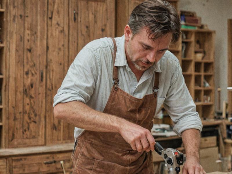 Master craftsman working on custom cabinets